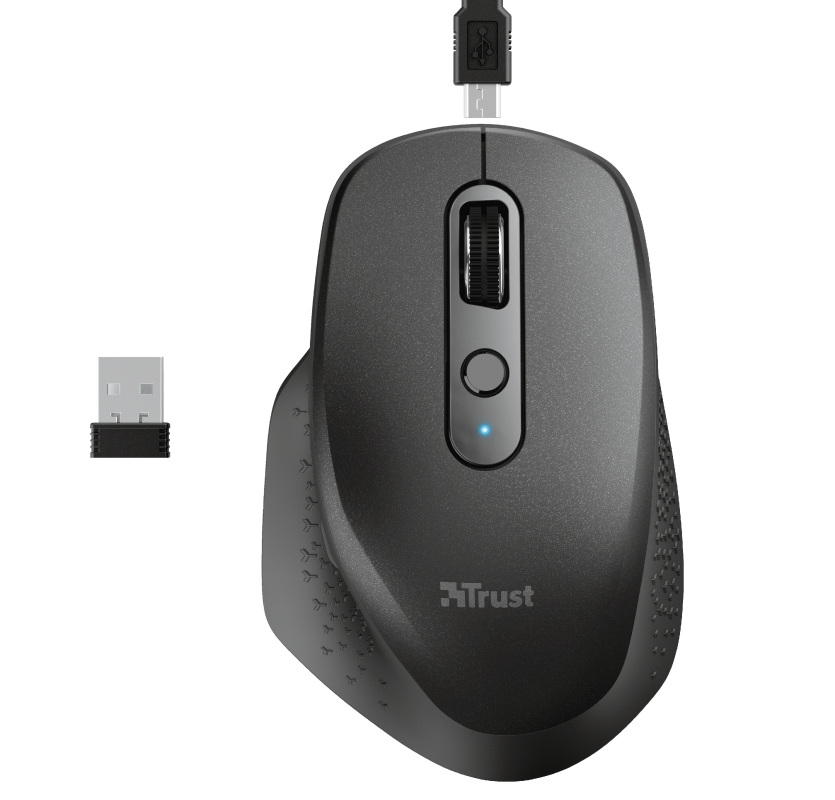 Trust Ozaa Souris Sans Fil Rechargeable 2400dpi - 6 Boutons + Défilement Vertical et Horizontal - Ergonomique - Usage Droitier - Couleur Noir