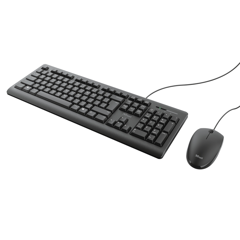 Trust TKM250 Pack Clavier USB 104 Touches + Souris 3 Boutons - Touches Silencieuses - Anti-éclaboussures - Utilisation Ambidextre - Câble 1.80m - Couleur Noir