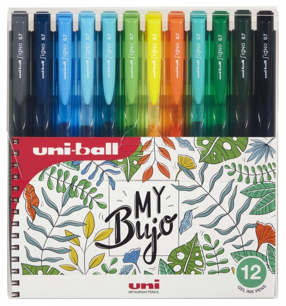 Uni-ball Signo RT1 UMN-155N Étui de 12 stylos rétractables - Pointe à bille 0,7 mm - Encre gel améliorée - Grip en caoutchouc - Couleurs assorties