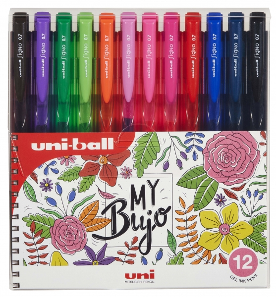 Uni-ball Signo RT1 UMN-155N Étui de 12 stylos rétractables - Pointe à bille 0,7 mm - Encre gel améliorée - Grip en caoutchouc - Couleurs assorties
