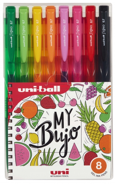 Uni-ball Signo RT1 UMN-155N Étui de 8 stylos rétractables - Pointe à bille 0,7 mm - Encre gel améliorée - Grip en caoutchouc - Couleurs assorties