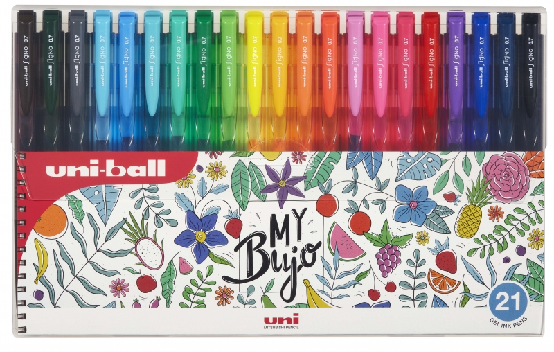 Uni-ball UMN-155N Signo RT1 Étui de 21 stylos rétractables - Pointe à bille 0,7 mm - Encre gel améliorée - Grip en caoutchouc - Couleurs assorties