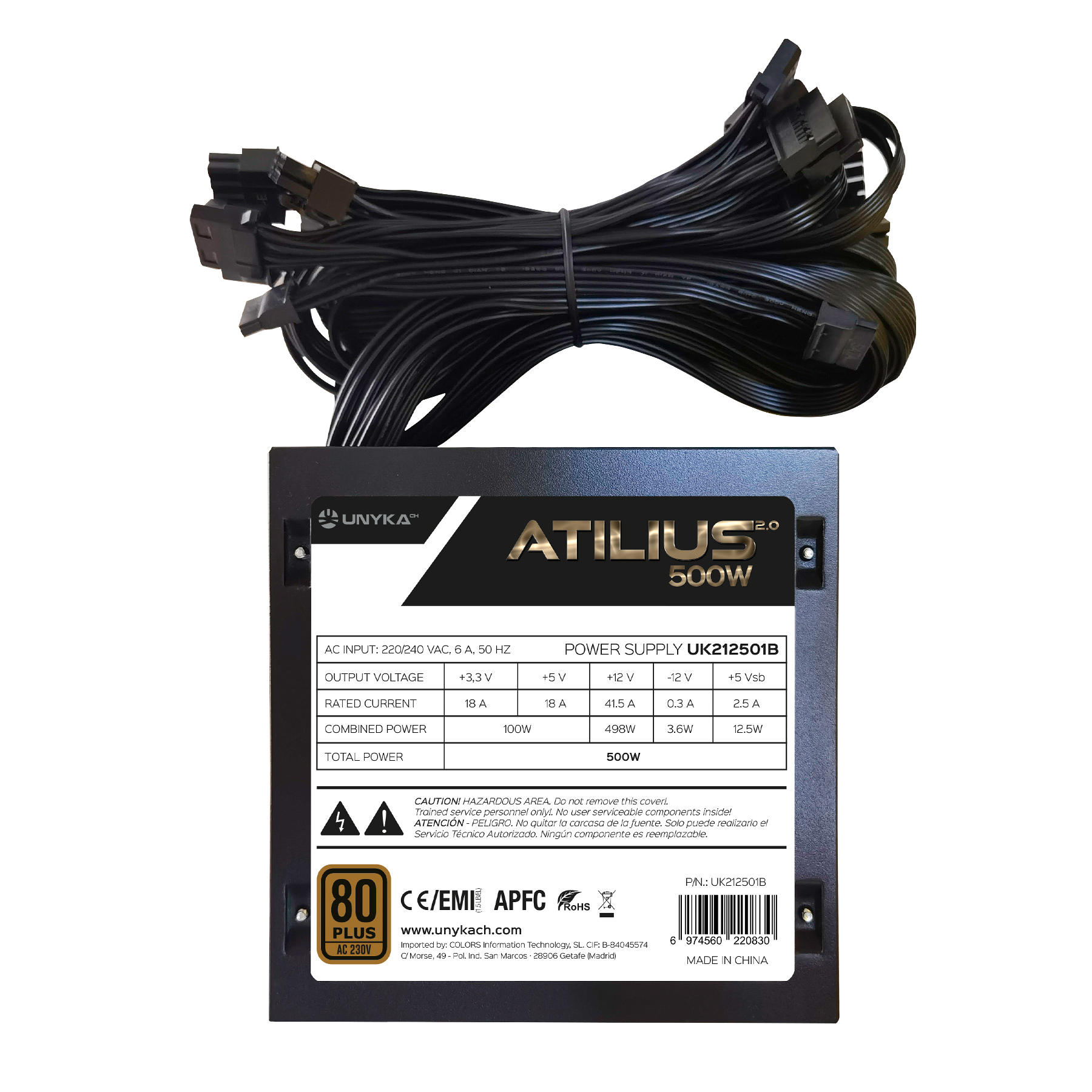 Unykach Atilius 2.0 Noir 500W 80 Plus Bronze Alimentation 500W ATX 2.3 - APFC - Ventilateur 120mm