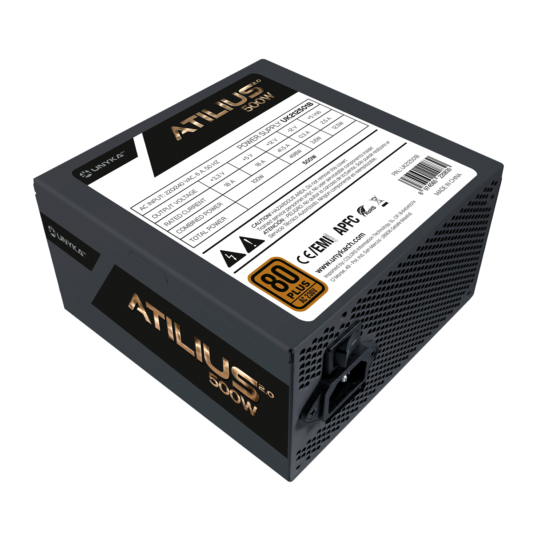 Unykach Atilius 2.0 Noir 500W 80 Plus Bronze Alimentation 500W ATX 2.3 - APFC - Ventilateur 120mm