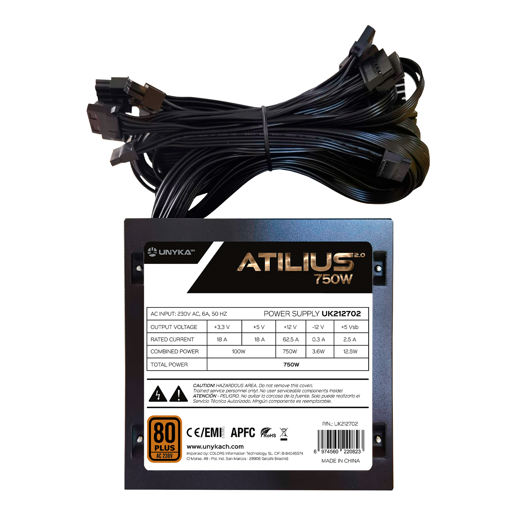 Unykach Atilius 2.0 Noir 750W 80 Plus Bronze Alimentation 750W ATX 2.3 - APFC - Ventilateur 120mm