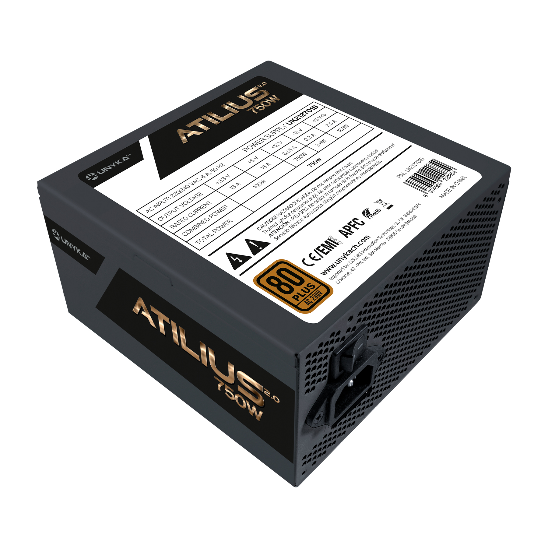Unykach Atilius 2.0 Noir 750W 80 Plus Bronze Alimentation 750W ATX 2.3 - APFC - Ventilateur 120mm