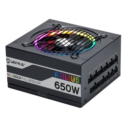 Unykach Atilius RGB Black 650W Alimentation 650W ATX 2.31 - Eclairage RGB - Full Modulaire - PFC Actif - Ventilateur 120mm