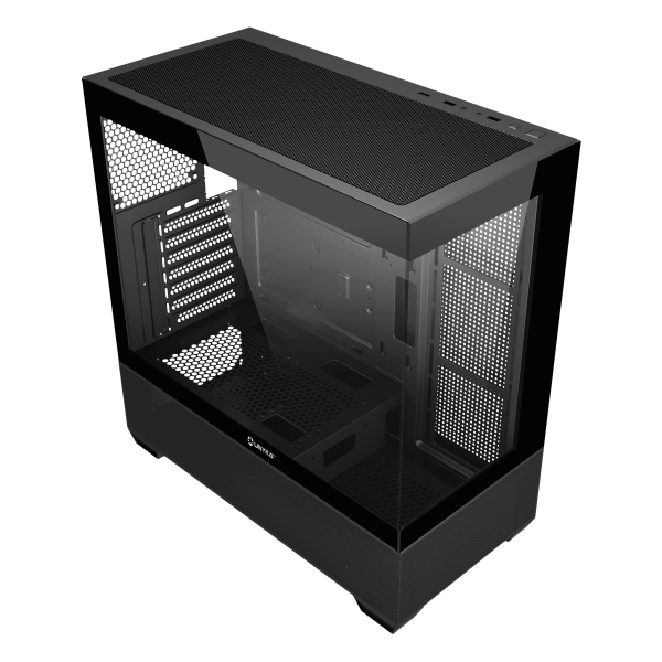 Unykach Revelat Black ATX, Micro ATX, ITX Case - Avant et côté en verre trempé - 3,5", 2,5" - USB-A 3.0, USB-C et HD Audio - Prend en charge le refroidissement liquide