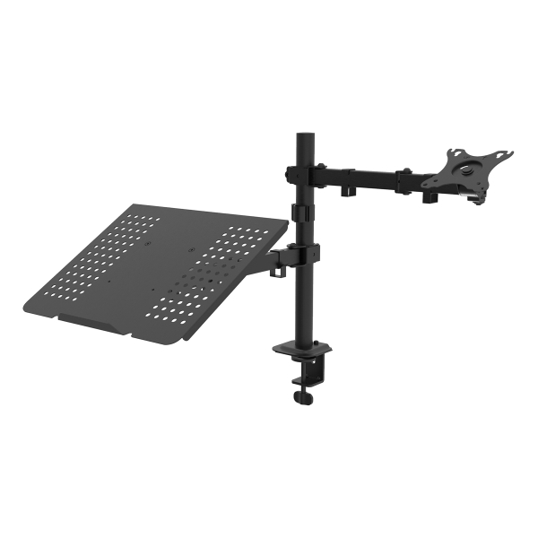 Unykach UK1420 Support de table avec bras articulé pour écran 10"-32" + support pour ordinateur portable - Rotatif, inclinable et extensible - Gestion des câbles - Poids maximum 10 kg - VESA 100 x 100 mm