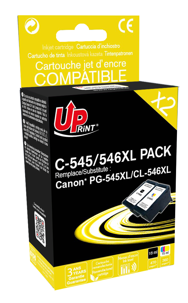 ✓ Pack UPrint compatible CANON PG-545XL/CL-546XL, 2 cartouches couleur pack  en stock - 123CONSOMMABLES