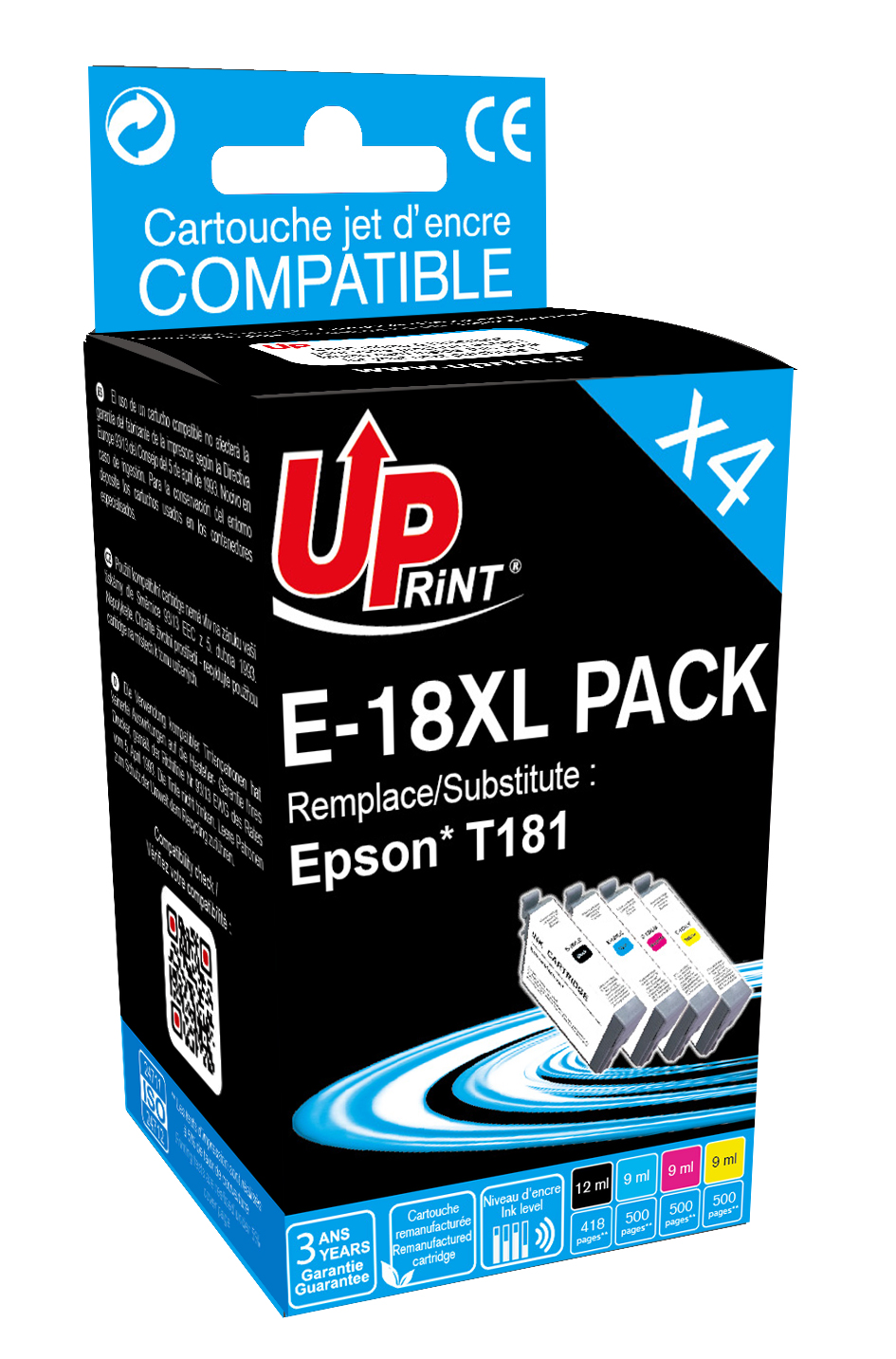 ✓ Pack UPrint 4 cartouches compatible EPSON T18XL couleur pack en