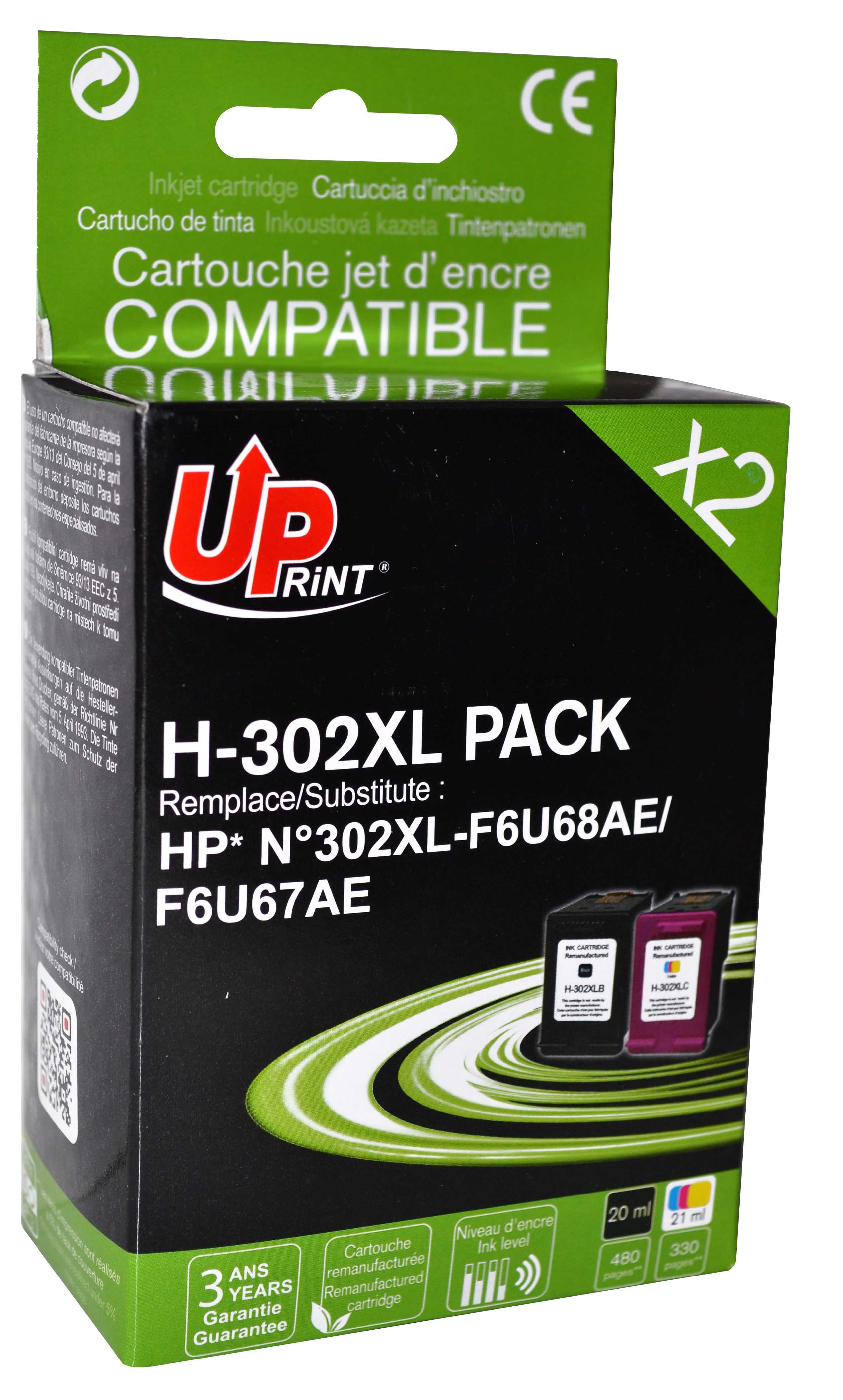 Cartouche d'encre Toner Services Compatible HP 302 Pack de 2