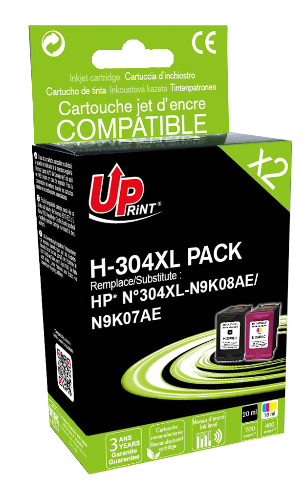 QUALITONER - 2 Cartouche compatible pour HP 304 XL 304XL Noir pour