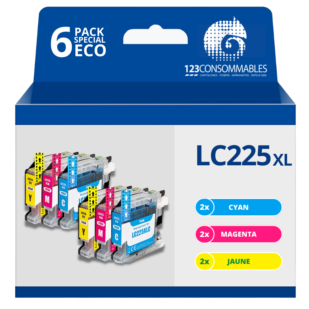 Pack compatible avec BROTHER LC225XL, 6 cartouches