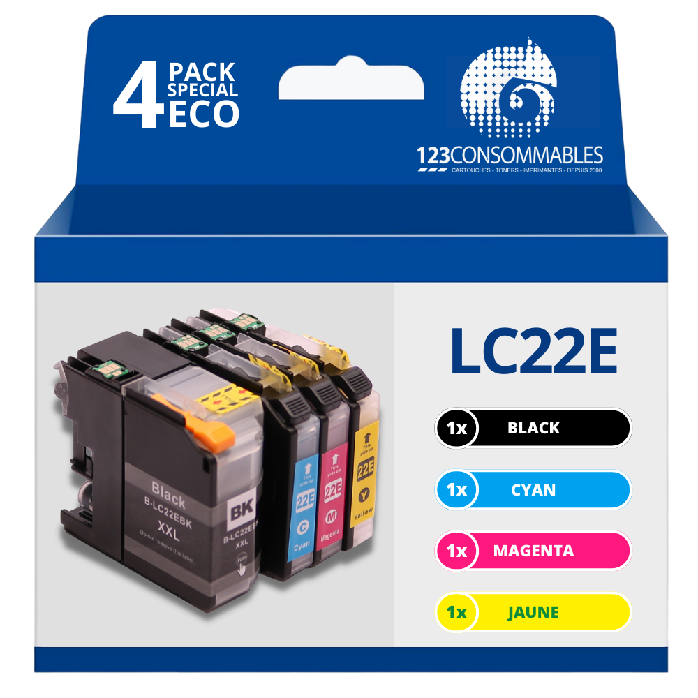 Pack compatible avec BROTHER LC-22e XL 4 cartouches