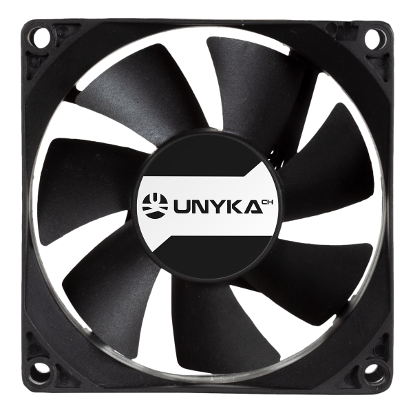 Ventilateur à double boule Unykach Server 80 mm - Vitesse max. 2000 tr/min - Connecteur 4 broches avec contrôle de température - Couleur noire
