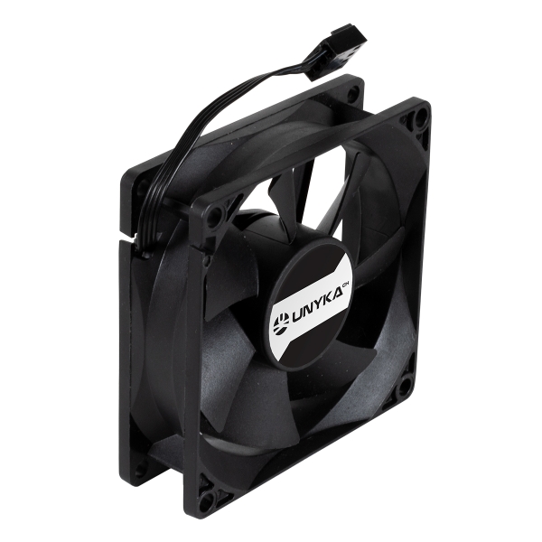 Ventilateur à double boule Unykach Server 80 mm - Vitesse max. 2000 tr/min - Connecteur 4 broches avec contrôle de température - Couleur noire