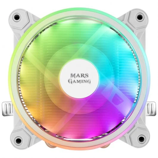 Ventilateur CPU Mars Gaming 120 mm avec dissipateur thermique 4 caloducs - Éclairage ARGB - Vitesse maximale. 2200 tr/min - Couleur blanche