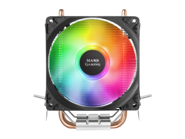 Ventilateur CPU Mars Gaming 90 mm avec dissipateur thermique - Éclairage RVB - Jusqu'à 130 W - Vitesse max. 2200rpm - 2 caloducs