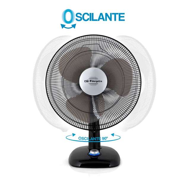 Ventilateur de bureau Orbegozo SF 0142 - Design moderne - 3 vitesses de ventilation - Fonction d'oscillation et d'inclinaison - Silencieux - Contrôle de vitesse LED