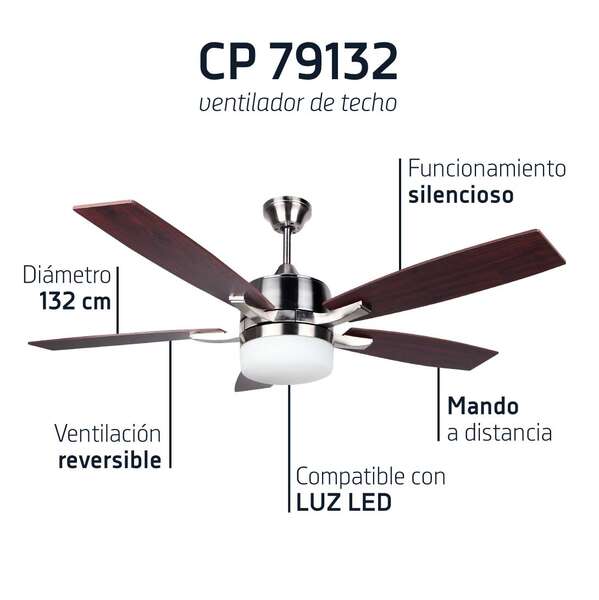 Ventilateur de plafond Orbegozo CP 79132 - Installation facile - Télécommande - Système de ventilation réversible - Économie d'énergie - Silencieux