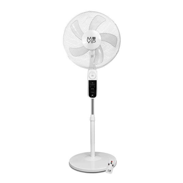 Ventilateur solaire sur pied Muvip - 12 000 mAh - 40 cm - 4 vitesses - Lumière LED - USB - Blanc