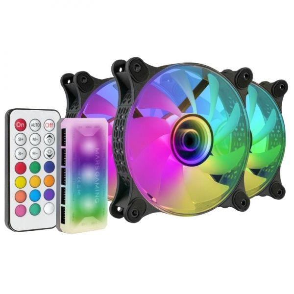 Ventilateurs Mars Gaming MF-3DKIT ARGB - Miroir 3D Infinity - 220 effets - Contrôleur avancé - Ventilation silencieuse - Compatible avec les cartes mères ARGB - Couleur noire