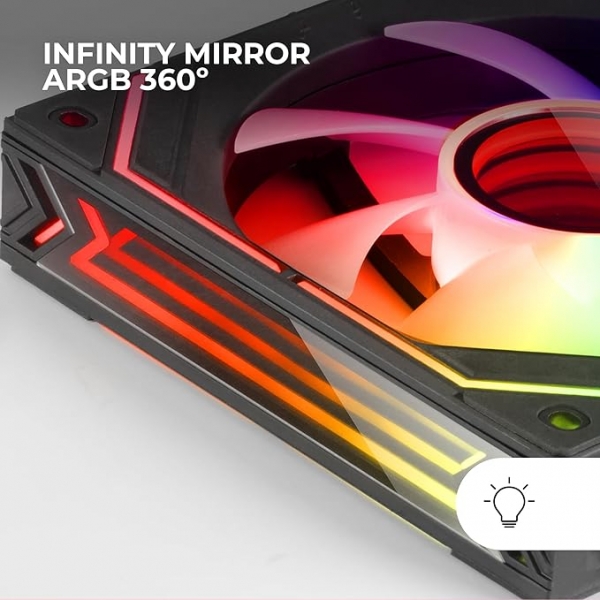 Ventilateurs Mars Gaming MF-LINKFINITYKIT - Éclairage Infinity Mirror 360° - Connexion modulaire LINKFINITY - Contrôle PWM - Boîtier de contrôle ARGB - Couleur Noir