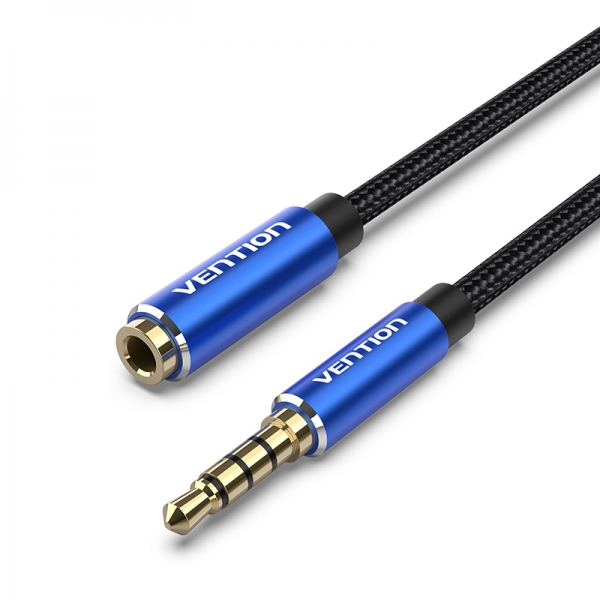 Vention Câble d'extension audio TRSS 3,5 mm mâle vers femelle - 1,5 m - Coton tressé - Aluminium bleu