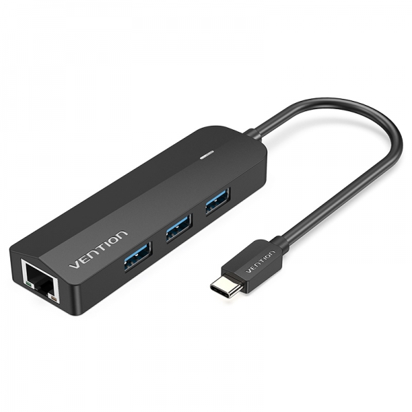 Vention HUB 5 en 1 USB-C vers 3xUSB3.0/RJ45/Micro B Alimenté - 0,15m - Couleur Noir