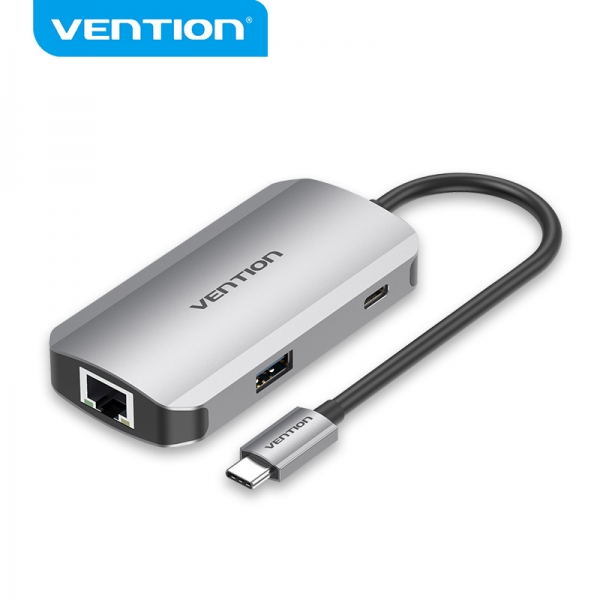 Vention HUB 5 en 1 USB-C vers 3xUSB3.0/RJ45/PD100W - 0,15m - Couleur Gris