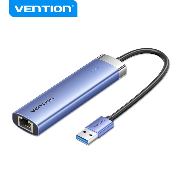 Vention Hub USB 3.0 5 en 1 - Transfert 5 Gbps - Port Ethernet Gigabit - Large Compatibilité - Contrôle Thermique Efficace - Couleur Bleu