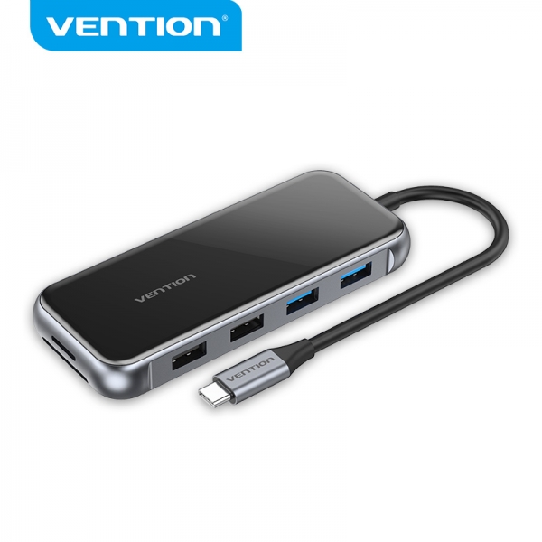 Vention Station d'accueil 10 en 1 USB-C vers HDMI 4K/VGA/2xUSB2.0/2xUSB3.0/RJ45/Lecteur SD/MicroSD/PD100W - 0,15m - Couleur Gris