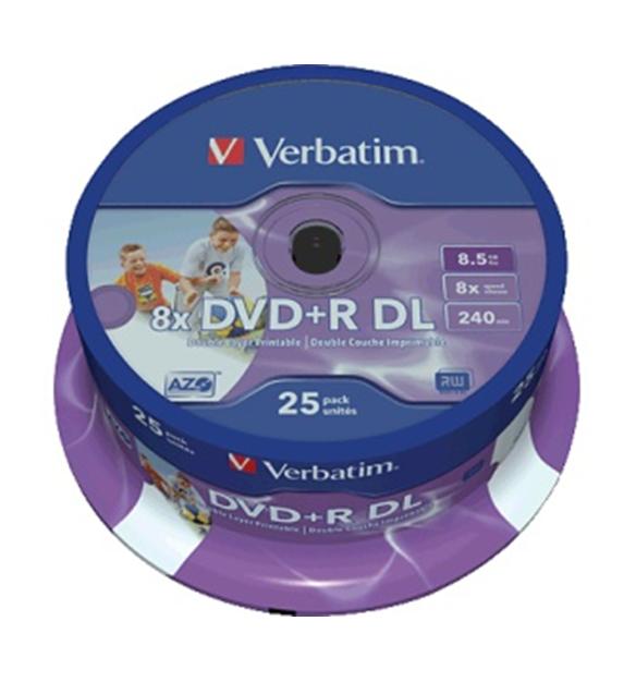 Verbatim DVD+R double couche imprimables 8x 8,5 Go (Tarrine 25 unités)