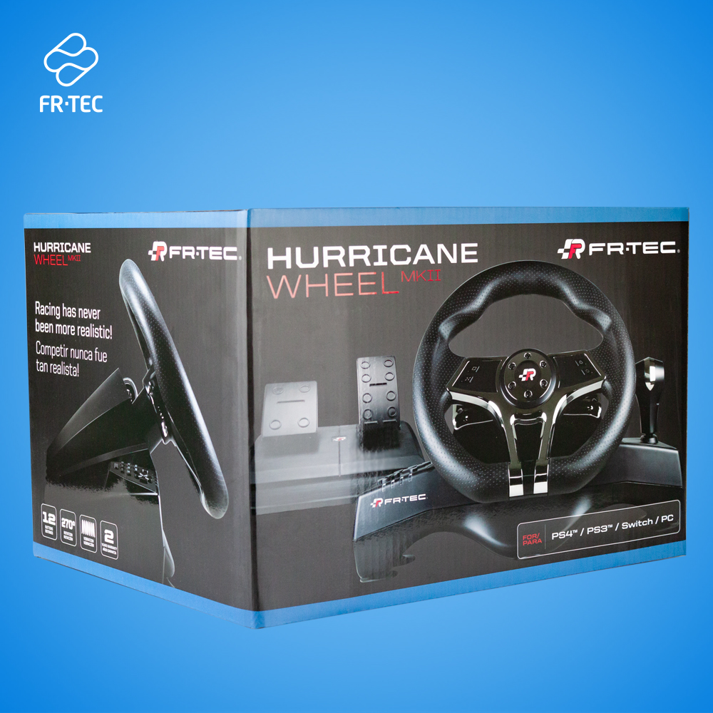 Volant FR-TEC Hurricane Wheel MKII Compatible PC, PS4, PS3 et Switch - Volant avec Cames et Changement Séquentiel - Pédales de Frein et d'Accélération - Boutons Configurables - Effet Vibration - 3 Modes de Configuration - Couleur Noir