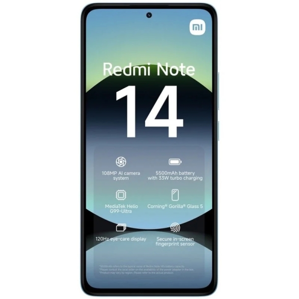 Xiaomi Redmi Note 14 Smartphone Écran AMOLED 6,67" - 6 Go - 128 Go - Appareil photo principal 108 MP - Batterie 5500 mAh - HyperCharge 33 W - Couleur Bleu