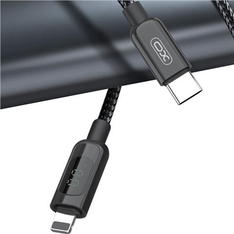XO Câble Tressé USB-C Mâle vers Lightning Mâle 20W avec Affichage LED - Charge + Transmission de Données Haut Débit - Longueur 1m