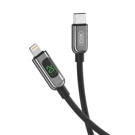 XO Câble Tressé USB-C Mâle vers Lightning Mâle 20W avec Affichage LED - Charge + Transmission de Données Haut Débit - Longueur 1m
