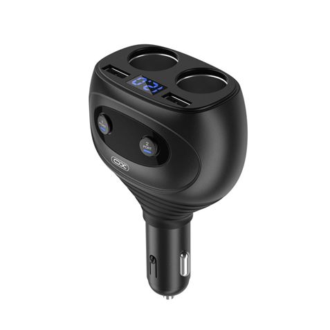 XO CC41 Smart Chargeur Voiture 4 en 1 - Affichage LED - 2 Ports de Charge Rapide USB 5V/2.4A et 2 Allume-Cigare 6A - Déconnexion Automatique