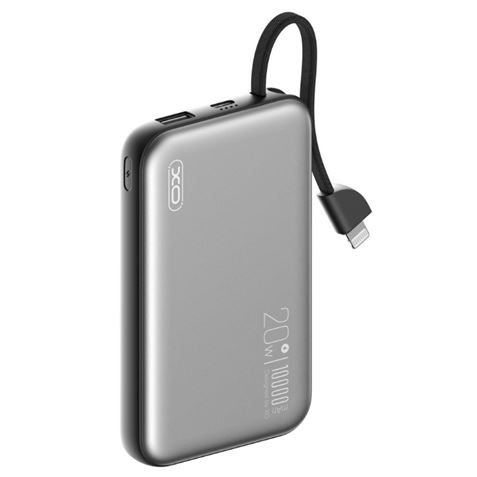 XO Powerbank 10000Mah - Chargement sans fil - Sortie USB-C 20W - Facile à transporter - 600 Cycles de charge - Résistant - Couleur Gris