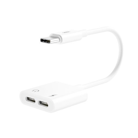 Adaptateur XO USB-C Mâle vers USB-C Femelle de Charge et Adaptateur Audio USB-C Femelle - Prend en Charge la Charge Ordinaire QC et 5V / 2A - Câble de 15cm